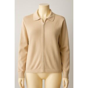 Croft & Barrow Women's‎ XL Sweater Jacket Beige Zip Front 100% Cotton Boxy